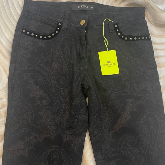 Etro Denim - Etro Black Paisley Pants with Gold Button